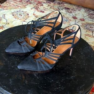 NWT Aquazzura Firenze Black Strappy Suede Heels size 37
